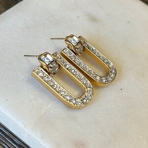 Givenchy Vintage Gold Tone Open Rectangular Drop Design Rhinestone Earrings!